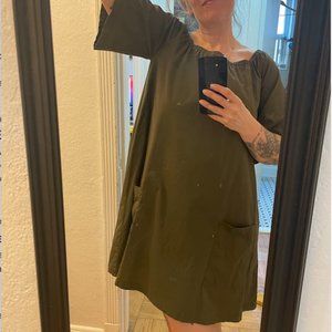 Meg Olive Green Cotton A Line Baby Doll Pocket dress